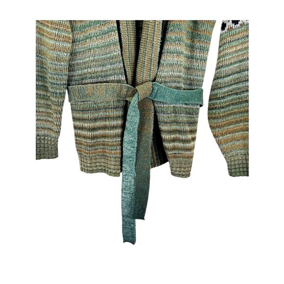 VTG Kings Road Sears Cardigan Mens L Green Cowichan Belted Sweater Western Boho - Picture 4 of 9